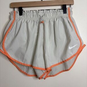 Nike‎ Dri Fit Running Shorts Women Light Gray Orange Trim Athletic Gym Size L